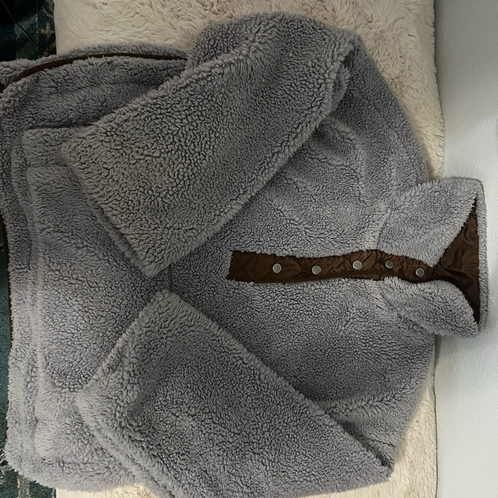 Free People Gray and Brown Sherpa Jacket